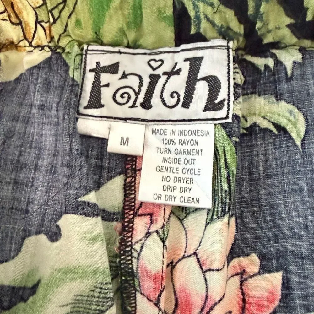 Faith Resortwear Tropical Floral Sleeveless Dress Matching Pants Set Black Green